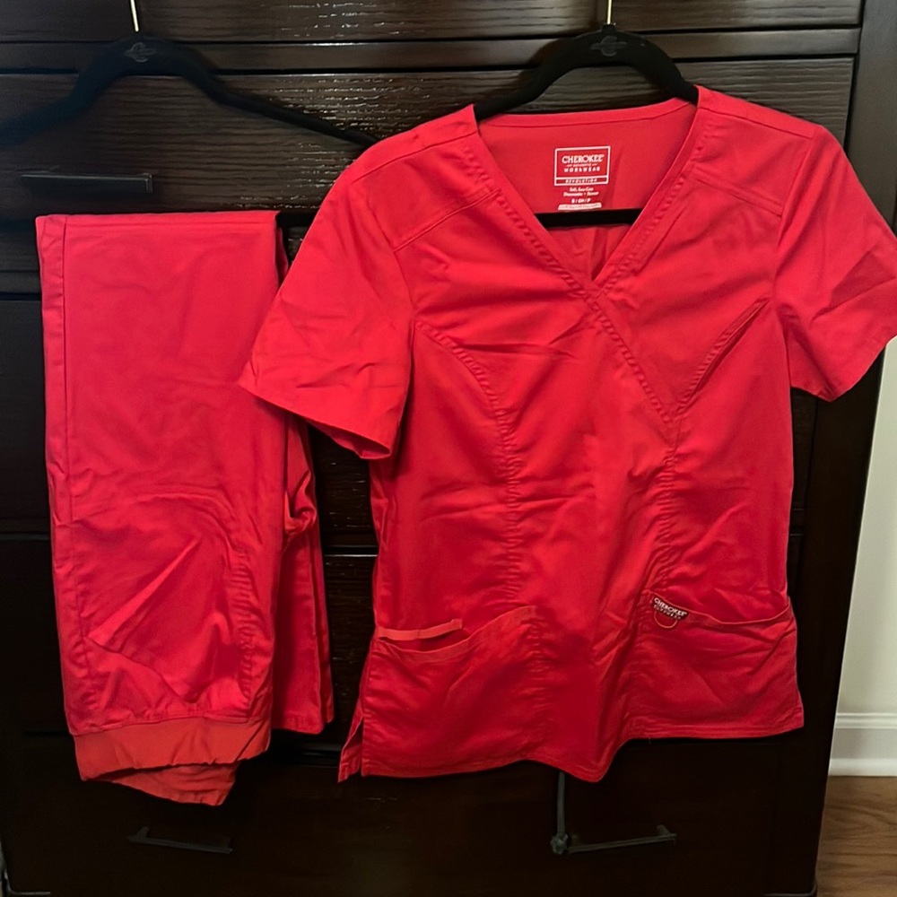 Cherokee Workwear Red Scrub Set